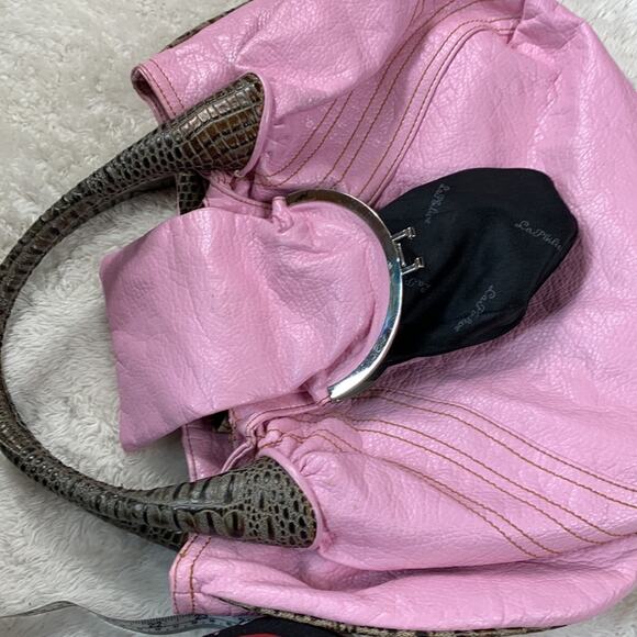 La Philipe faux croc handle oversized pink hobo bag - Picture 10 of 15